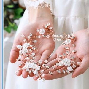 NEW IN BOX Wedding Floral Rose Gold and White Hair Accessory